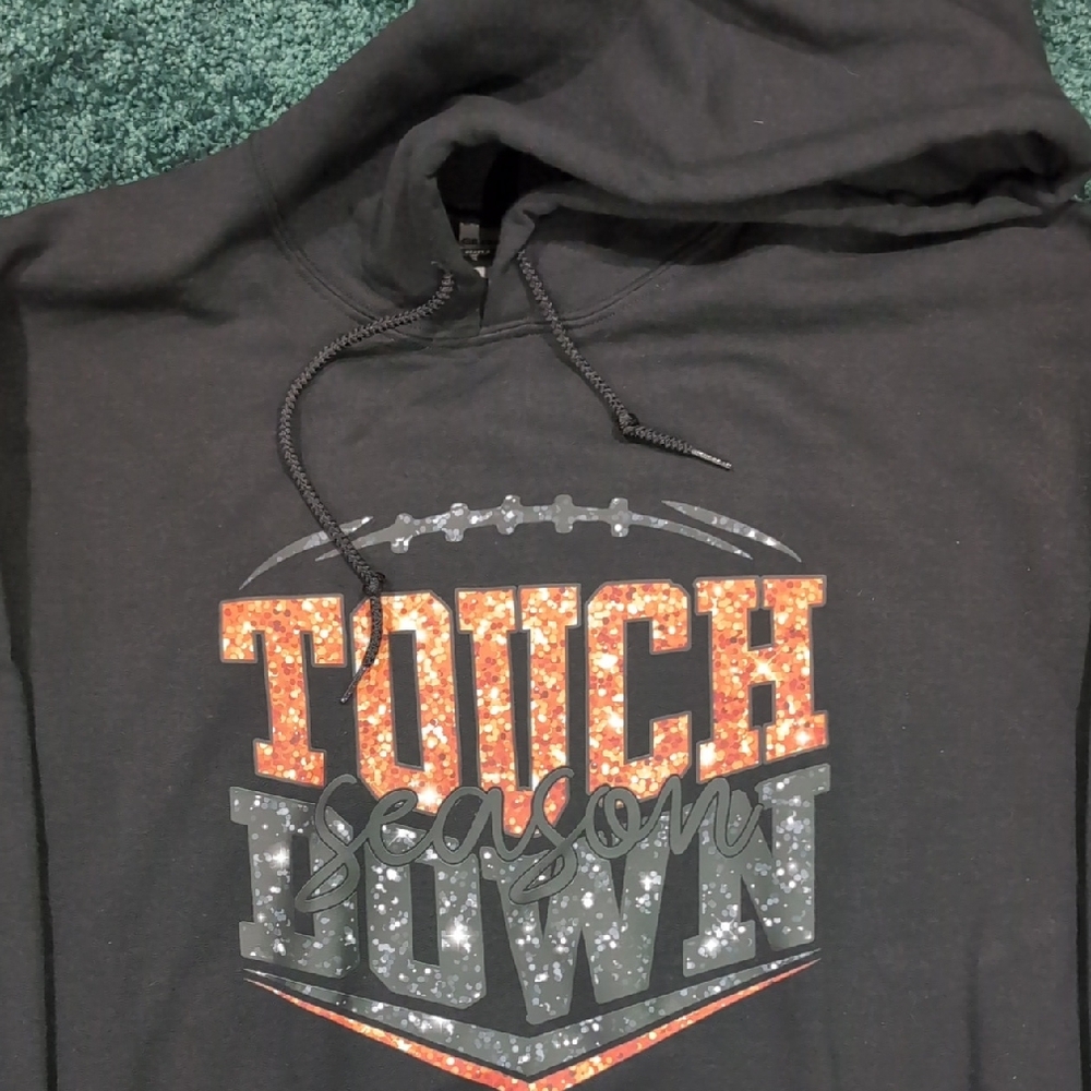 NWOT: Touchdown Season Black Hoodie. Unisex.